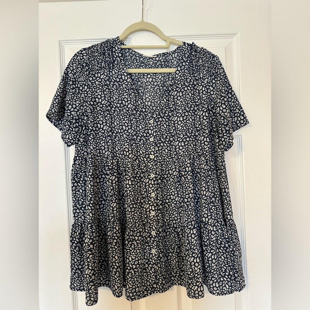 Jodifl Navy & White Leopard Print Babydoll Top - Size L